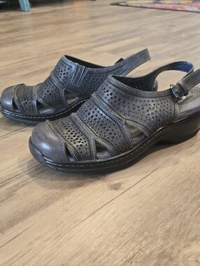 SoftWalk Black Perforated Slingback Sandals with Buckle 7 1/2